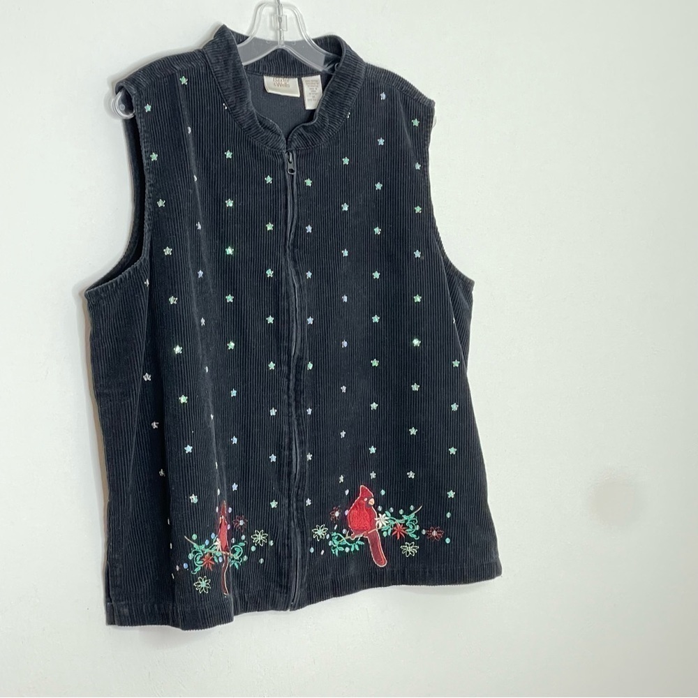 Vintage Embroidered Christmas Cardinal Holiday Vest Sequins Floral Women's XL - Picture 4 of 14